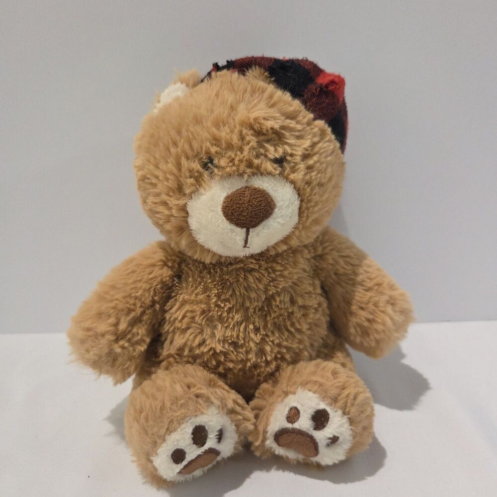 Animal Adventure 8" PJ Bear Brown Red Plaid Hat Plush Stuffed Animal